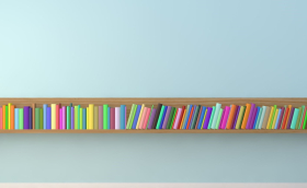 A long shelf filled with colorful books