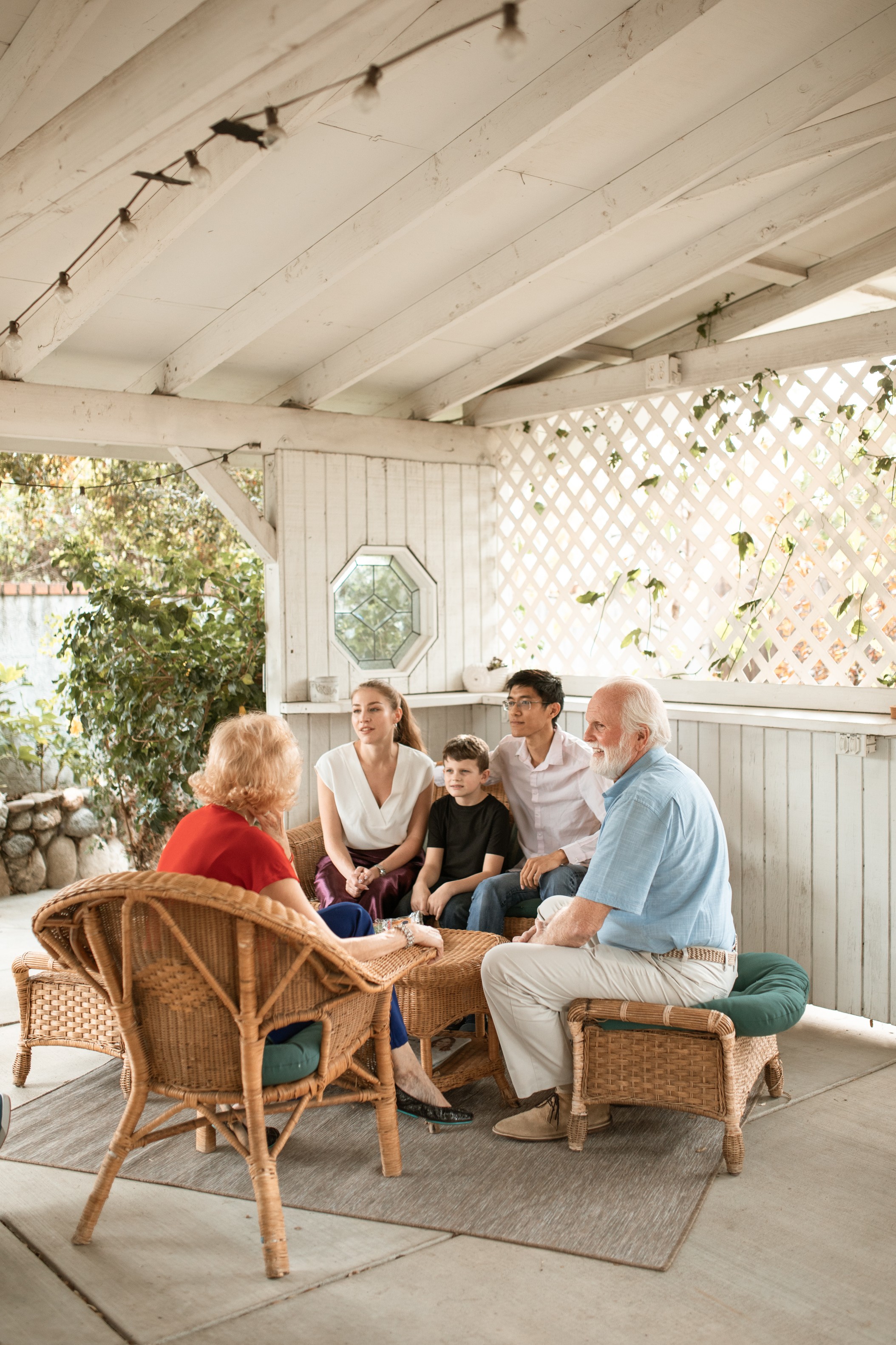 A family sit around a table