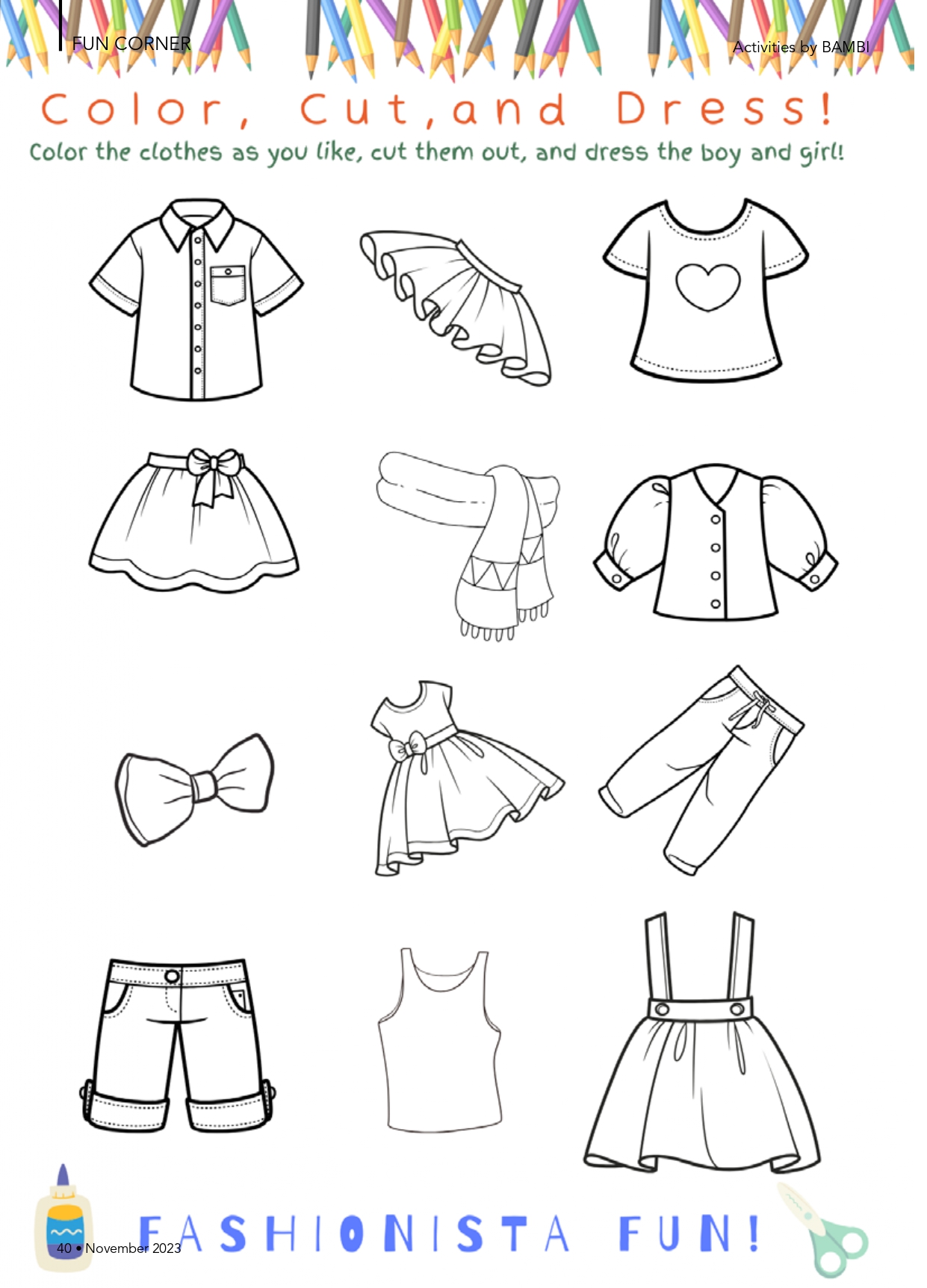 Worksheet with different kinds of clothes