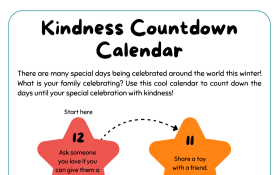 A preview of BAMBI's Kindness Countdown Calendar worksheet.
