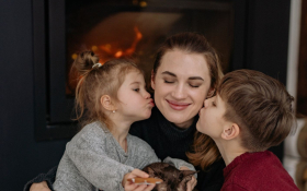 Two kids kids their mother